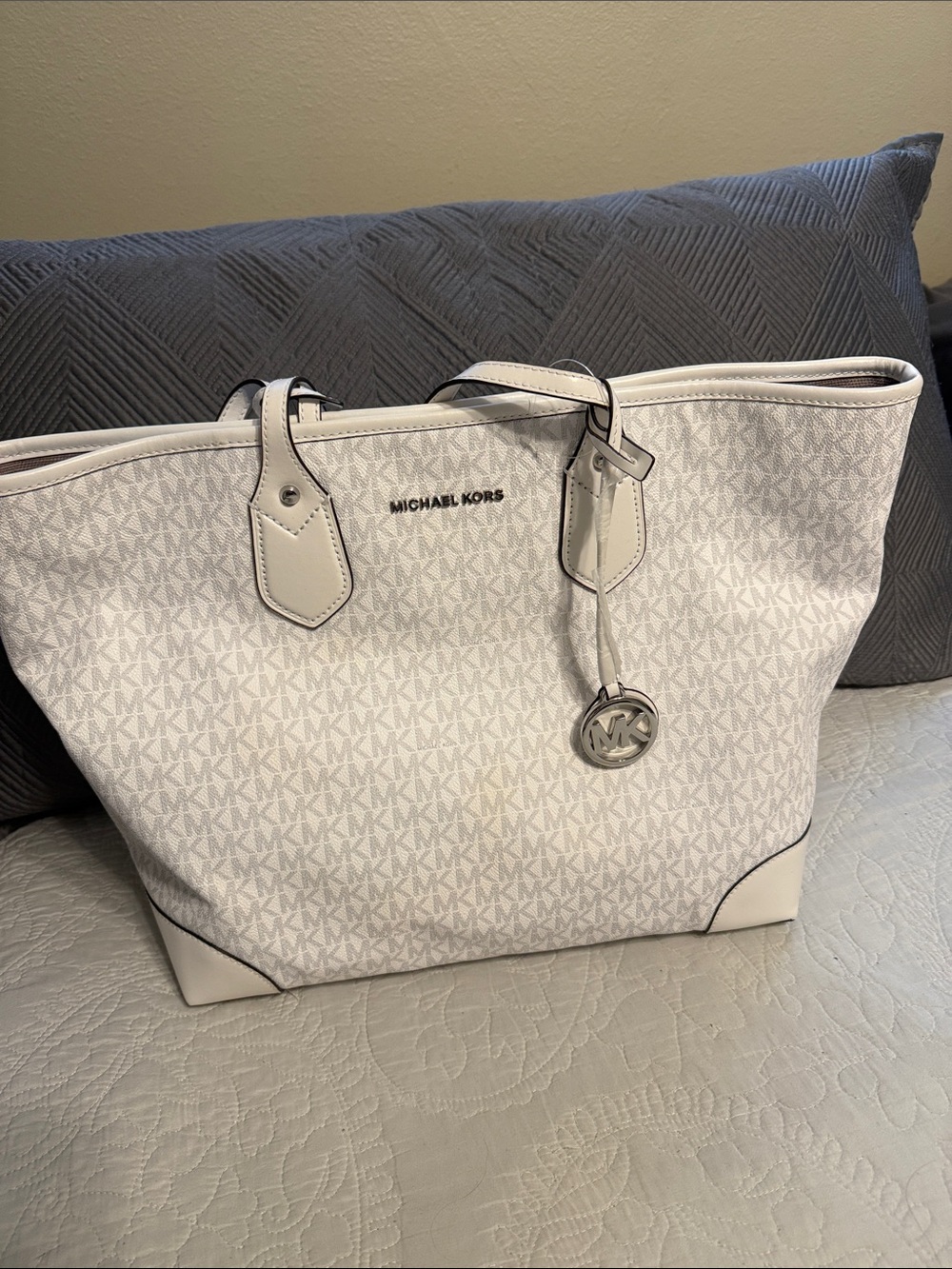 Michael Kors Cream and White MK Logo Tote